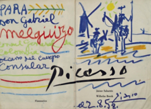 Picasso, "Dedicatoria con dibujo del Quijote", 1958