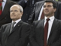 Montilla a car&oacute;n do presidente do Bar&ccedil;a, Joan Laporta