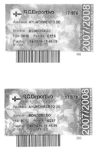 Fotocopia de dous dos carnés enviados polo Deportivo ao Concello
