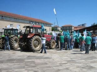 A manifestaci&oacute;n, que contou coa presenza de dous tractores, desenvolveuse perante a Consellar&iacute;a de Medio Rural