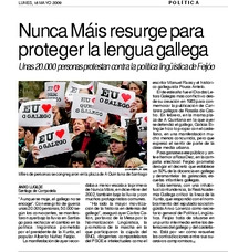 A noticia en La Vanguardia, onde fan referencia ás manifestacións de 'Nunca Máis', dicindo que esta tiña moitos protagonistas comúns