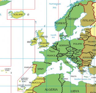 Mapa dos fusos horarios de Europa, onde se comproba que Galiza comparte fuso con Irlanda