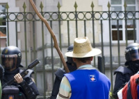 Na manifestaci&oacute;n celebrada en Santiago de Compostela houbo un importante despregamento policial