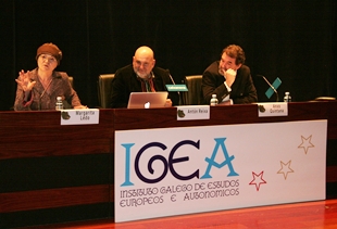 Margarita Ledo, Ant&oacute;n Reixa e Anxo Quintana, na clausura do simposium, este s&aacute;bado en Vigo