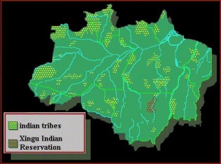 A &aacute;rea que ocupa o Parque Nacional Ind&iacute;xena no Xingu