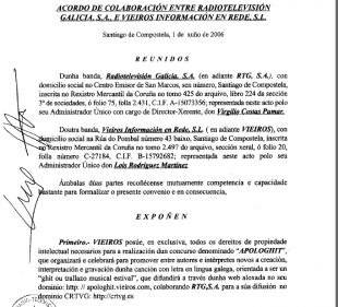 Extracto do acordo adxunto entre Vieiros e a CRTVG (1-6-2006)