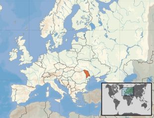 A localización de Moldova no mapa de Europa