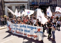 Militantes de Galiza Nova celebran unha manifestaci&oacute;n en Santiago