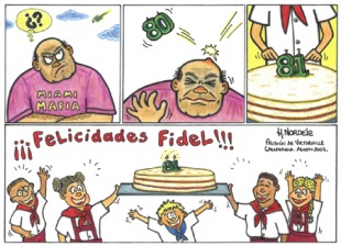 Vi&ntilde;eta dedicada a Fidel Castro polo seu 81&ordm; aniversario, enviada polos '5 heroes'