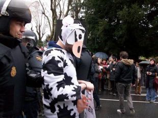 Un dos detidos na manifestaci&oacute;n, disfrazado de vaca