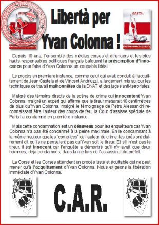 Comunicado da Comisi&oacute;n Anti-Represiva (CAR) de Corsica Libera con motivo do xu&iacute;zo de apelaci&oacute;n (clique para ampliar)