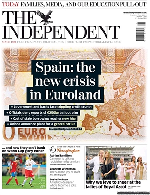 Capa do xornal inglés 'The Independent', esta quinta feira