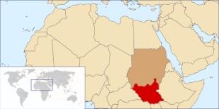 En vermella, Sudán do Sur, tamén coñecido como Novo Sudán