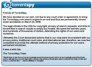 Mensaxe na web de TorrentSpy