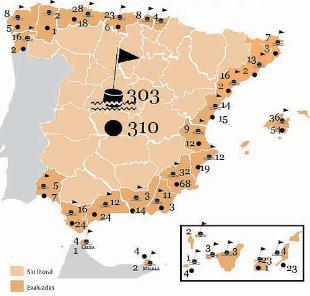 Mapa coas bandeiras e puntos negros no Estado Español