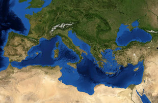 Imaxe de satélite do mar Mediterráneo