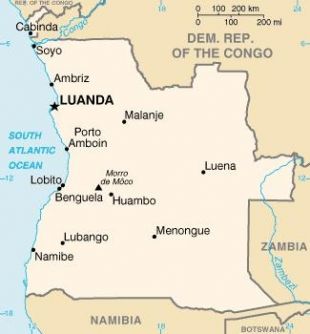 Mapa de Angola. A provincia de Cabinda, ao norte, é unha das máis ricas e busca -mesmo polas armas- maior autogoberno