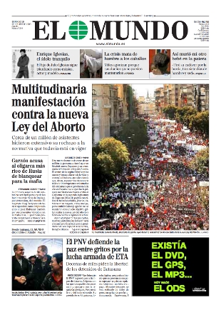 Capa do xornal 'El Mundo', este domingo