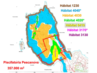 Mapa de distribución de hábitats protexidos en Touriñán / Imaxe: Adega