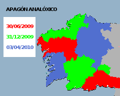 Datas previstas inicialmente para o apagón en Galiza