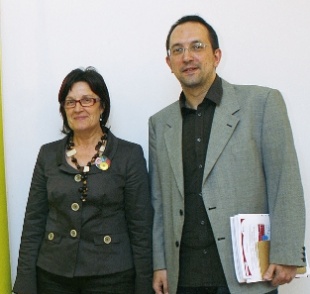 Anxo Lorenzo con Marisol López, a anterior secretaria xeral de Política Lingüística