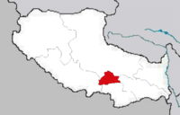 Situación da Lhasa, a capital, na rexión do Tíbet