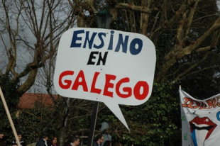 Cartaz na manifestación a prol da lingua do pasado 21 de xaneiro