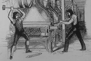 Ludditas do século XIX destruíndo máquinas
