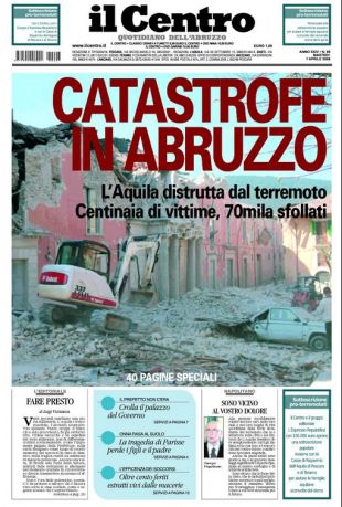 Capa do xornal rexional 'Il Centro', este martes