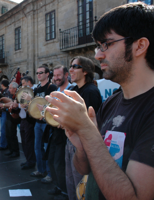 Fran Rei, portavoz de Queremos galego, na manifestación do domingo / Foto: I.G.C.