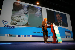 Andris Pielbags, comisario europeo de Enerxía, durante a conferencia da Asociación Eólica Europea / Imaxe: EWEA