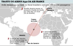 Traxecto do avión (clique para ampliar) / Fonte: Folha de São Paulo