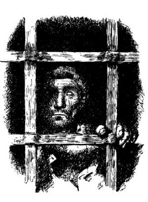 Foucellas estivo preso uns meses, antes de o matar (Debuxo: Castelao)