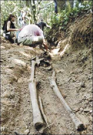 Os corpos atópanse na estrada da Fonsagrada cara Grandas, no quilómetro 15 / Imaxe do desenterramento: ARMH