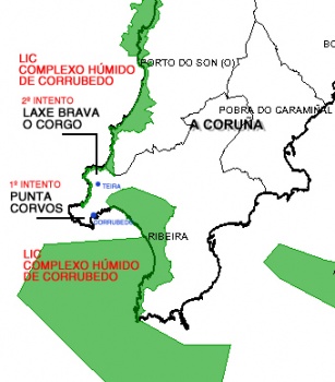 Mapa do LIC e dos lugares propostos para a piscifactoría