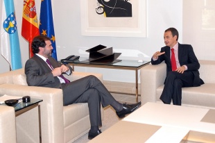 Un momento da xuntanza entre Zapatero e Quintana, esta cuarta feira en Madrid