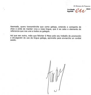 Despedida de Xosé Blanco na carta ao presidente da Mesa (clique para ampliar)